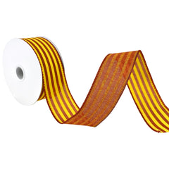 Autumn Cabana Stripes Faux Linen Wired Ribbon, 10-yard, Dark Orange/Yellow