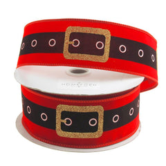 Christmas Santa Belt Velvet Ribbon Wired Edge, Red