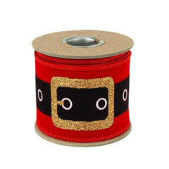 Christmas Santa Belt Velvet Ribbon Wired Edge, Red