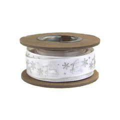 Glitter Reindeer Satin Ribbon, 5/8-inch, 9-yard