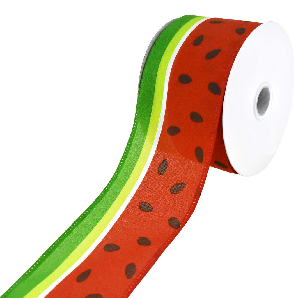 Watermelon Slice Stripes Satin Wired Ribbon, 2-1/2-Inch, 10-Yard