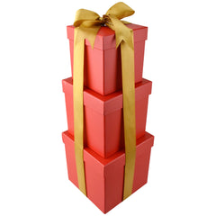 Nested Square Gift Boxes, Red, 5-inch, 6-inch, 7-inch, 3-piece, 1.5-inch Satin Ribbon