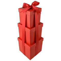 Nested Square Gift Boxes, Red, 5-inch, 6-inch, 7-inch, 3-piece, 1.5-inch Satin Ribbon