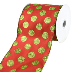 Christmas Glitter Polka Dots Wired Ribbon, 10-yard