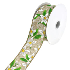 Spring Lilies Faux Linen Wired Ribbon, 1-1/2-Inch, 10-Yard