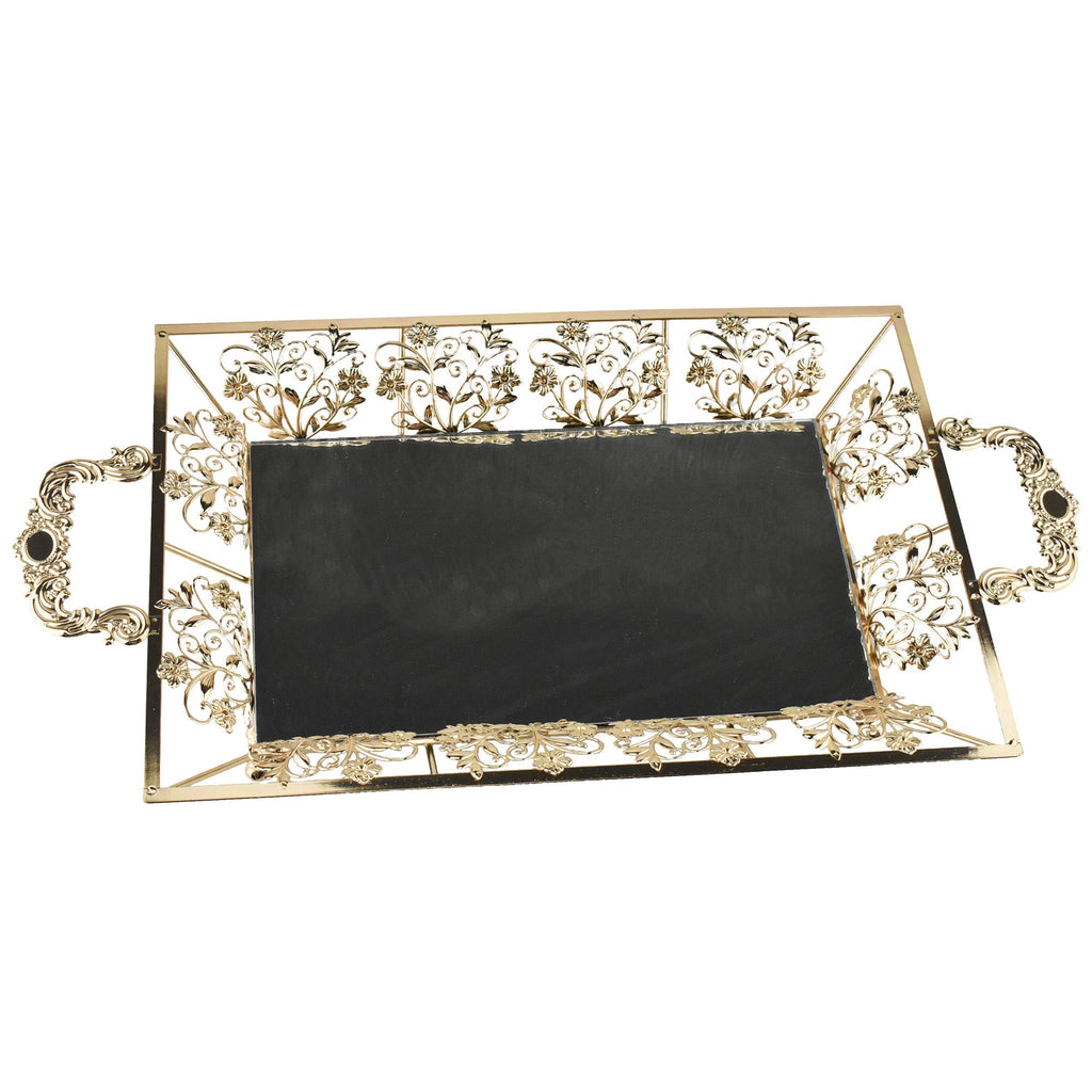 Metallic Flourish Mirror Base Rectangle Tray, 23-1/4-Inch