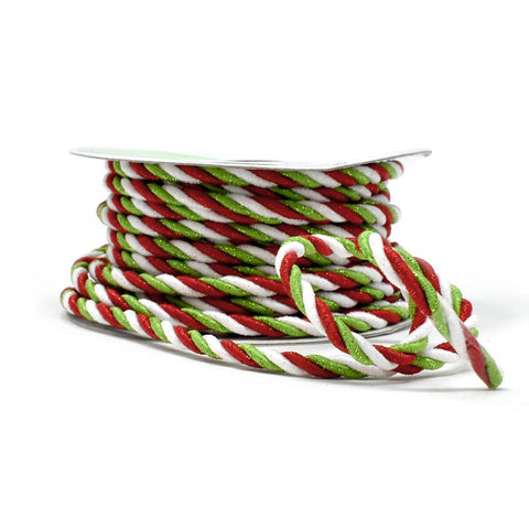 Braided Cord Christmas Ribbon, Multi-Color, 3/8-Inch, 10-Yard