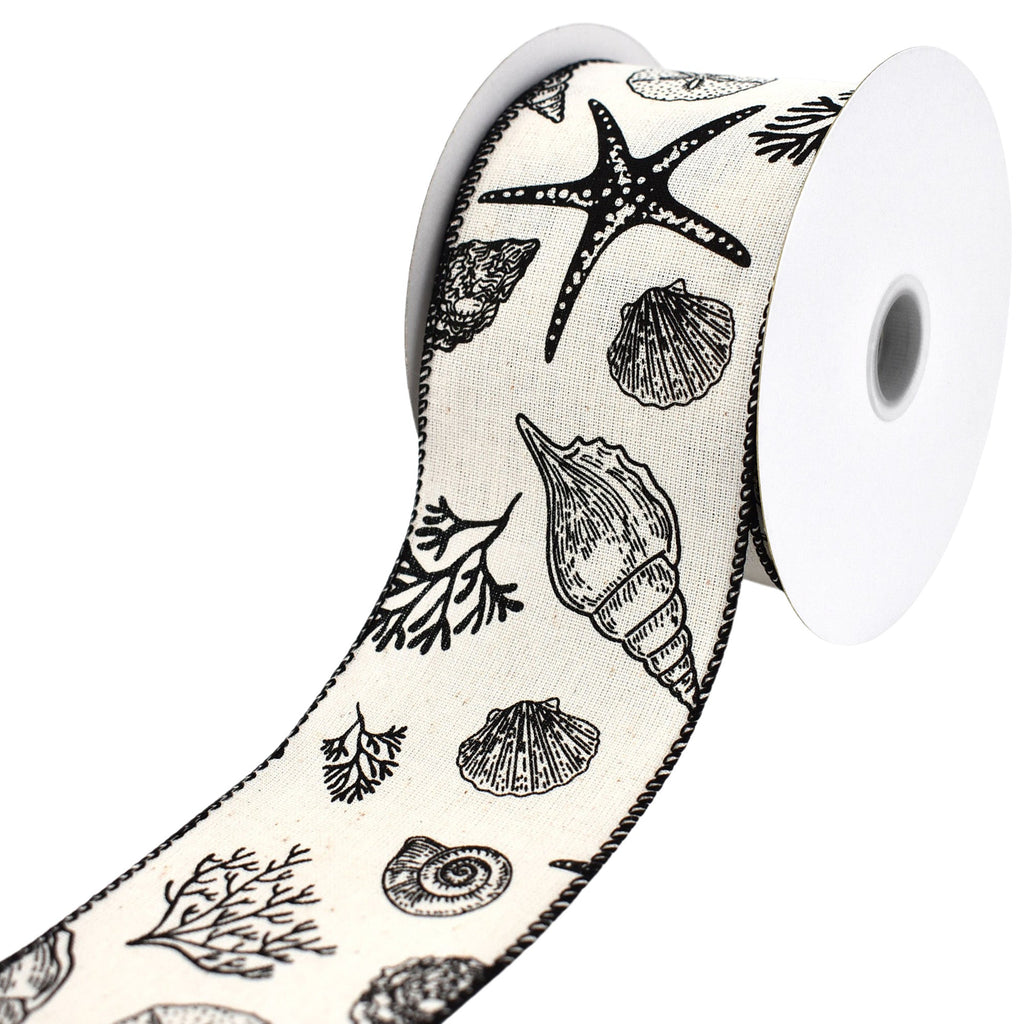 Summer Beach Stamped Icons Canvas Wired Ribbon, 2-1/2-inch, 10-yard