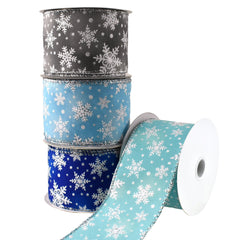 Christmas Snowflakes Satin Wired Ribbon, 10-yard