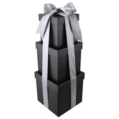 Nested Square Gift Boxes, Black, 5-inch, 6-inch, 7-inch, 3-piece, 1.5-inch Satin Ribbon