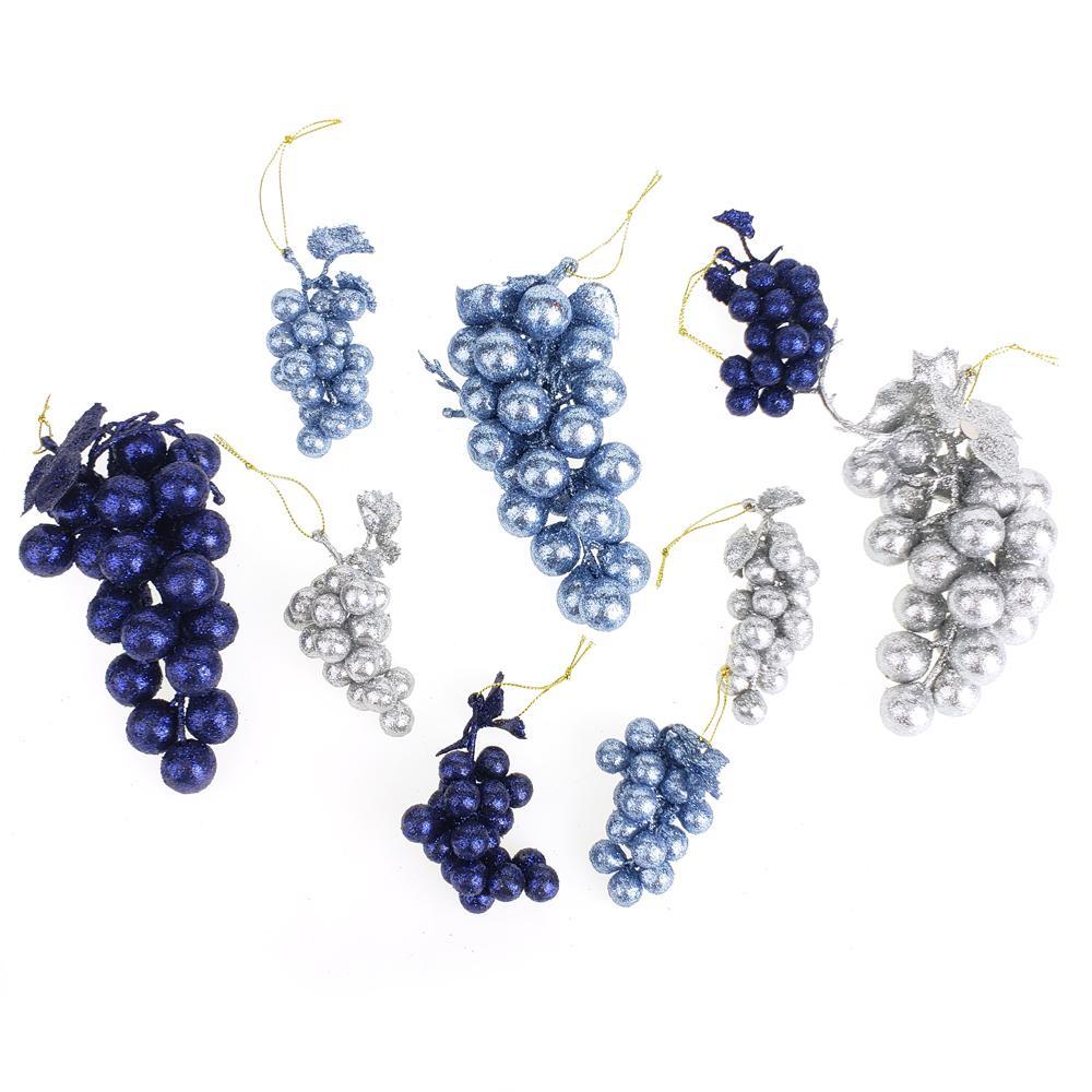 Glitter Grape Clusters Assorted Plastic Christmas Ornaments, Blues, 9-Piece