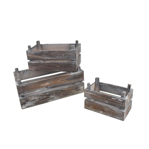 Assorted Wooden Crate Set with Handles, Brown, 3-Piece
