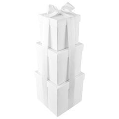 Nested Square Gift Boxes, White, 5-inch, 6-inch, 7-inch, 3-piece, 1.5-inch Satin Ribbon