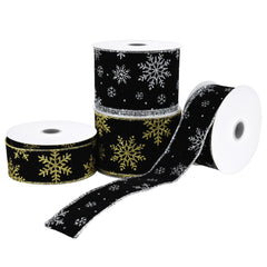 Christmas Velvet Glittered Snowflakes Wired Ribbon, 10-yard