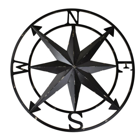 Large Rustic Compass Wall Decor, Black, 20-Inch