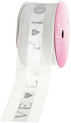 Love Heart Satin Center Organza Ribbon, 1-1/2-Inch, 20-Yard