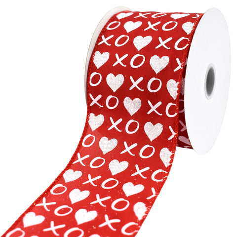 Valentine's XOXO Heart Pattern Satin Wired Ribbon, 2-1/2-inch, 10-yard