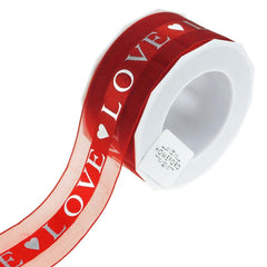 Love Heart Satin Center Organza Ribbon, 1-1/2-Inch, 20-Yard