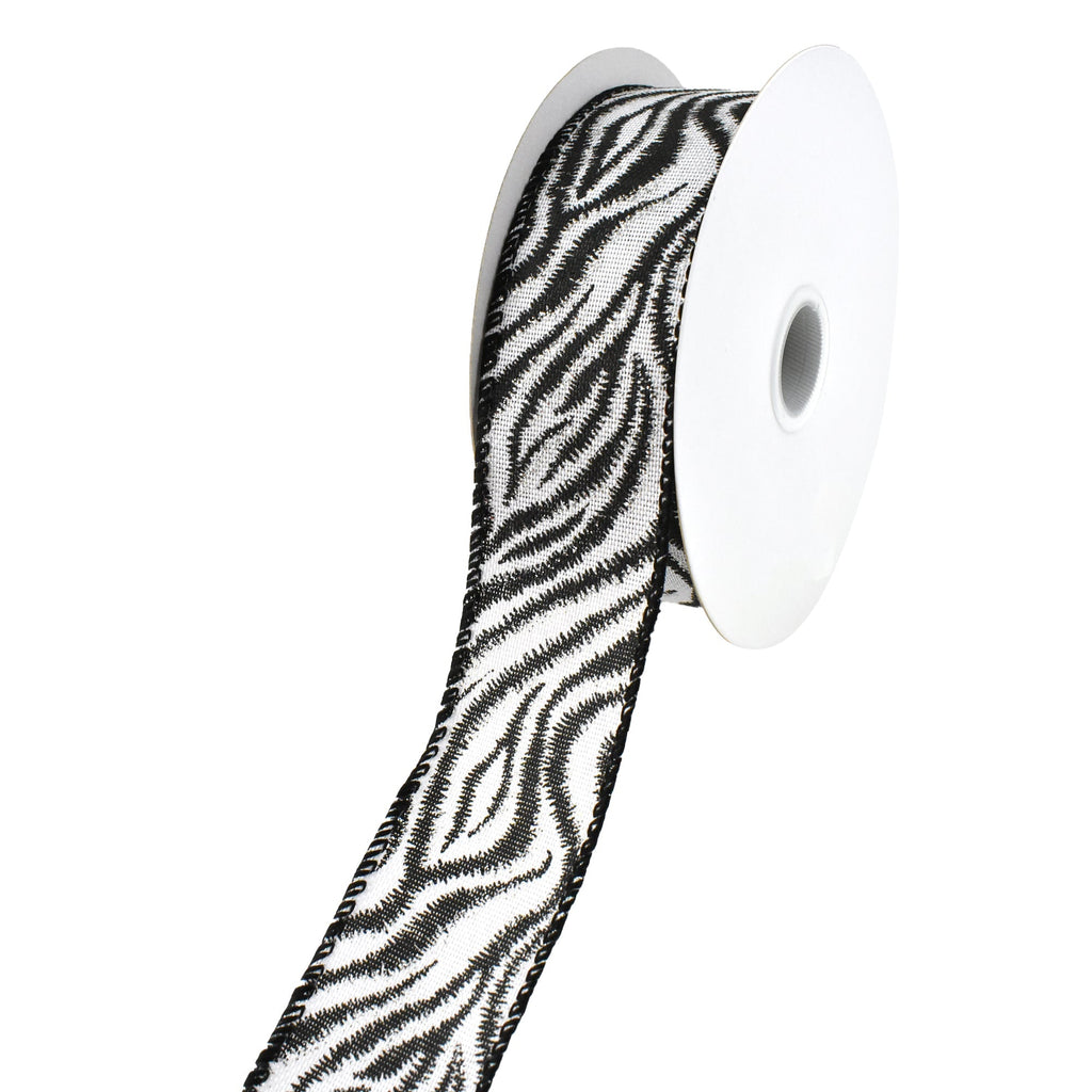 Silver Sparkle Zebra Print Christmas Wired Ribbon, 1-1/2-Inch, 10-Yard