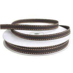 Saddle Stitch Border Grosgrain Ribbon, 3/8-inch, 25-yard