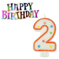 Glitter Number Candles and Happy Birthday Sign, 3-3/8-inch, 2-piece