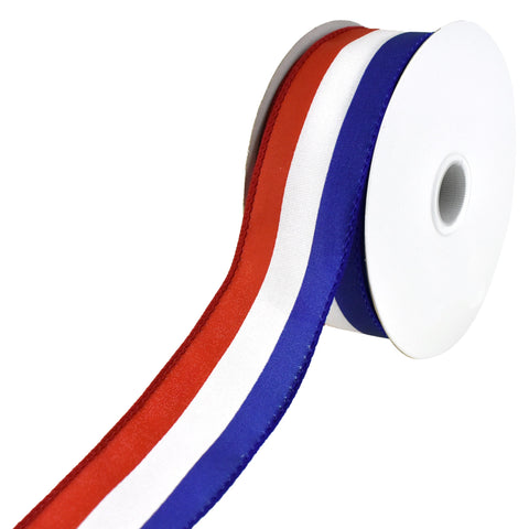 Patriotic Stripes Satin Wired Ribbon, 1-1/2-Inch, 10-Yard