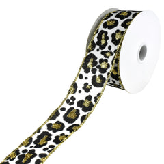 Flocked Cheetah Print Satin Wired Ribbon, 10-yard