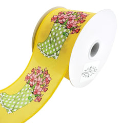 Rain Boots With Daffodils Satin Wired Ribbon, 2-1/2-Inch, 10-Yard