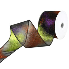 Halloween Glittered Ombre Sheer Wired Ribbon, 2-1/2-Inch, 10-Yard - Purple/Lime/Orange