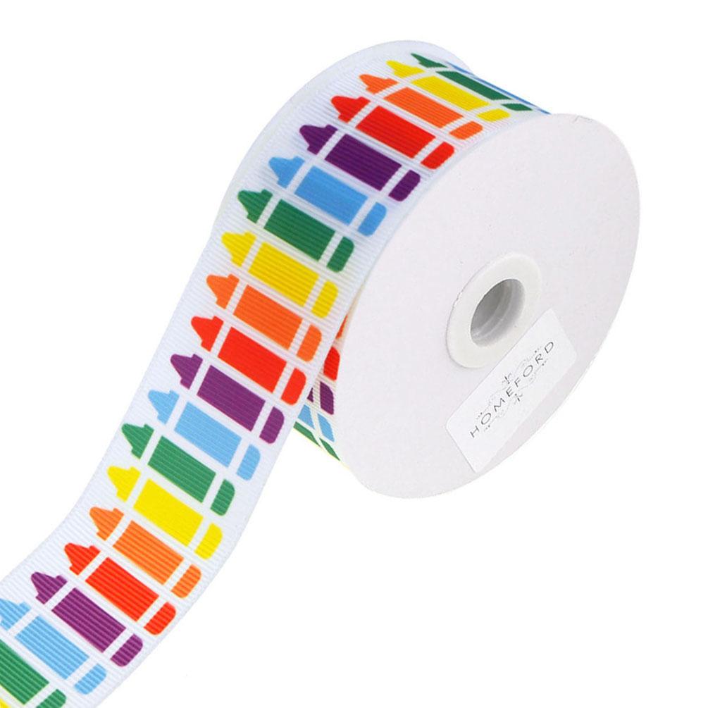 Colorful Crayons White Grosgrain Ribbon, 1-1/2-Inch, 3-Yard