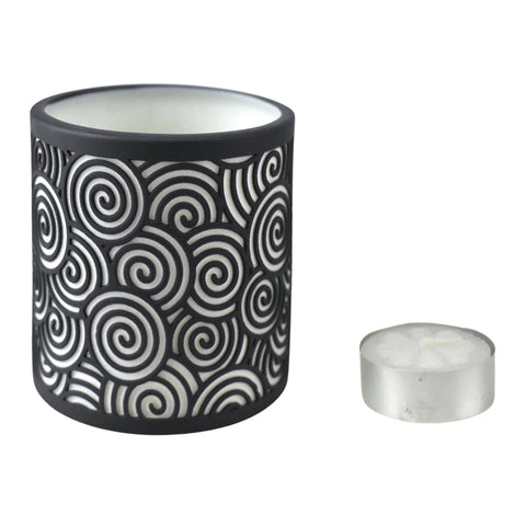 Aesthetic Swirls Cylinder Tea Light Candle Holder, 2-3/4-Inch - Grey