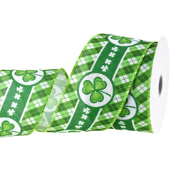 St. Patrick's Day Shamrock Plaid Wired Ribbon, 2-1/2-inch, 10-yard