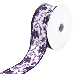 Watercolor Flower Branches Wired Ribbon, 2-1/2-Inch, 10-Yard