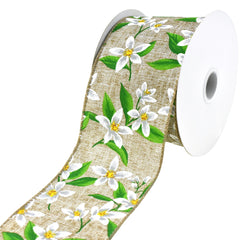 Spring Lilies Faux Linen Wired Ribbon, 2-1/2-Inch, 10-Yard
