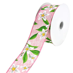 Spring Lilies Faux Linen Wired Ribbon, 1-1/2-Inch, 10-Yard
