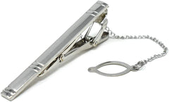 Mens Tie Bar Pinch Clip with Button Chain, 2.1-inch