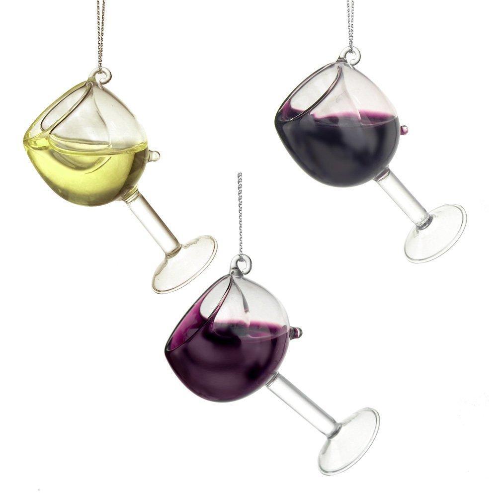 Glass Wine Glass Christmas Tree Ornaments, 3-Inch, 3-Piece