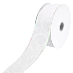 Christmas Iridescent Glitter Swirls Satin Wired Ribbon, 10-yard