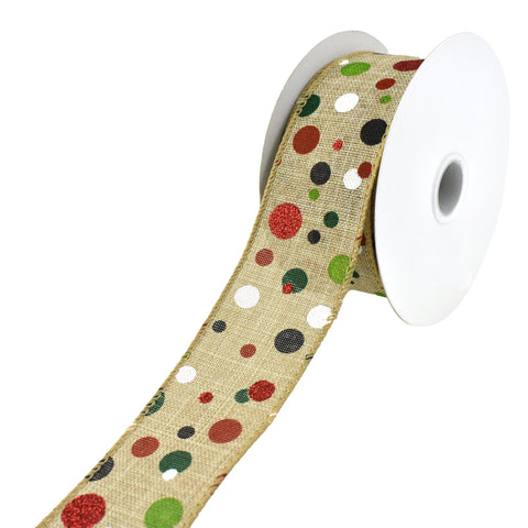 Christmas Glitter and Printed Polka Dot Wired Ribbon, 1-1/2-Inch, 10-Yard
