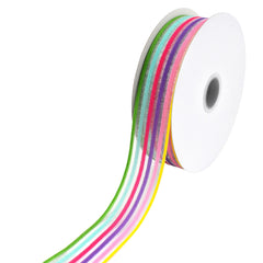 Sheer Organza Woven Pastel Rainbow Stripes Ribbon, 7/8-inch, 10-yard