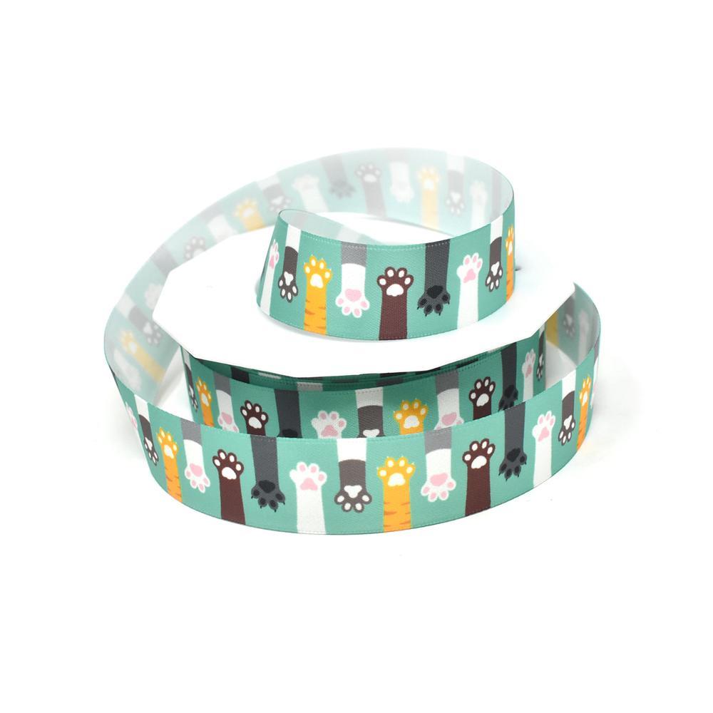 Cat Paws Precious Pets Satin Ribbon, Teal, 7/8-Inch, 20-Yard