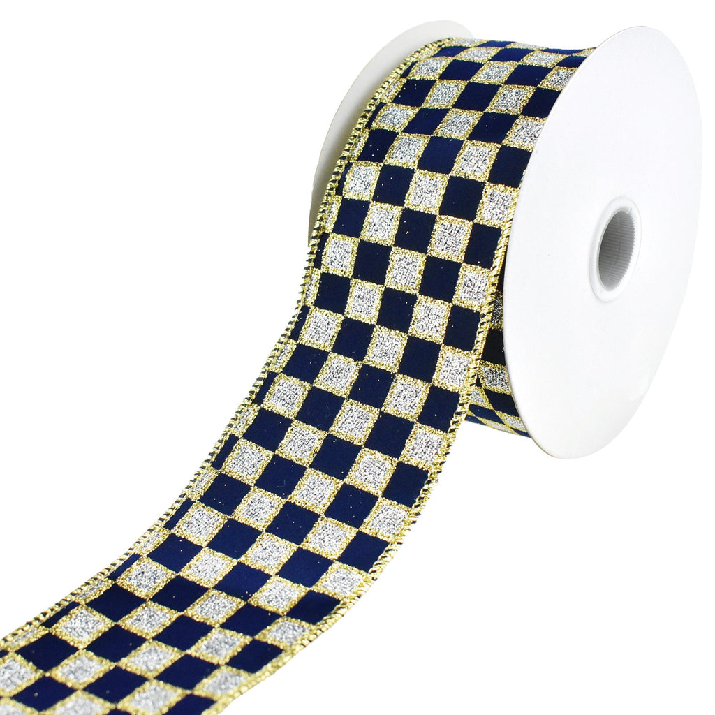 Glittered Checkered Board Wired Ribbon, 2-1/2-Inch, 10-Yard