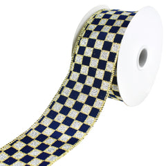 Glittered Checkered Board Wired Ribbon, 2-1/2-Inch, 10-Yard