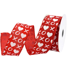 Valentine's XOXO Heart Pattern Satin Wired Ribbon, 1-1/2-inch, 10-yard