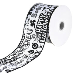 Happy Halloween Glittered Satin Wired Ribbon, 2-1/2-inch, 10-yard