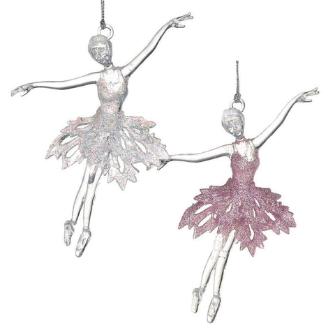 Acrylic Ballerina Dancer Christmas Tree Ornaments, Pink/White, 6-Inch, 2-Piece