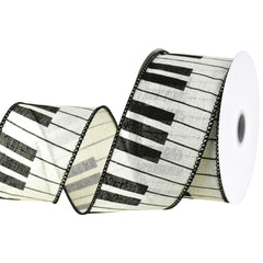 Piano Keys Faux Linen Wired Ribbon, 2-1/2-inch, 10-yard