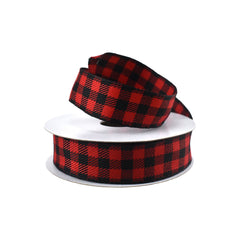 Christmas Buffalo Plaid Checkered Wired Ribbon, 7/8-Inch, 10-Yard