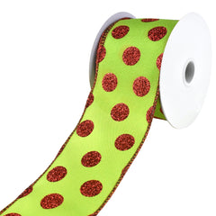 Christmas Glitter Polka Dots Wired Ribbon, 10-yard