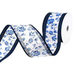 Toile Pattern Faux Linen Edge Wired Ribbon, 2-1/2-inch, 10-yard